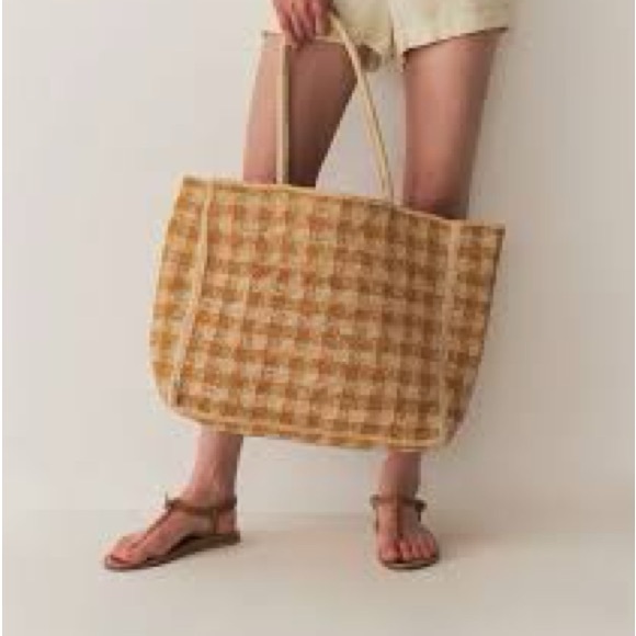 Doen Grande Mathilde Gingham Tote Bag - mustard raffia - Picture 3 of 5